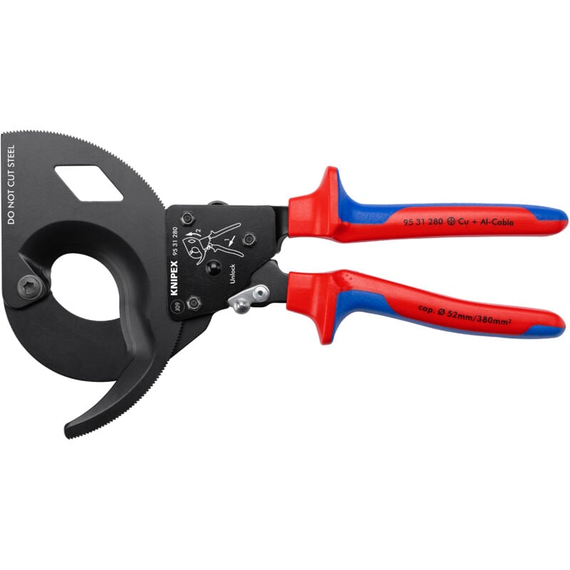 foto del prodotto knipex 95 31 280 cesoia per cavi a cremagliera adatto per isolamento cavi in alluminio e rame, fili singoli e multipl