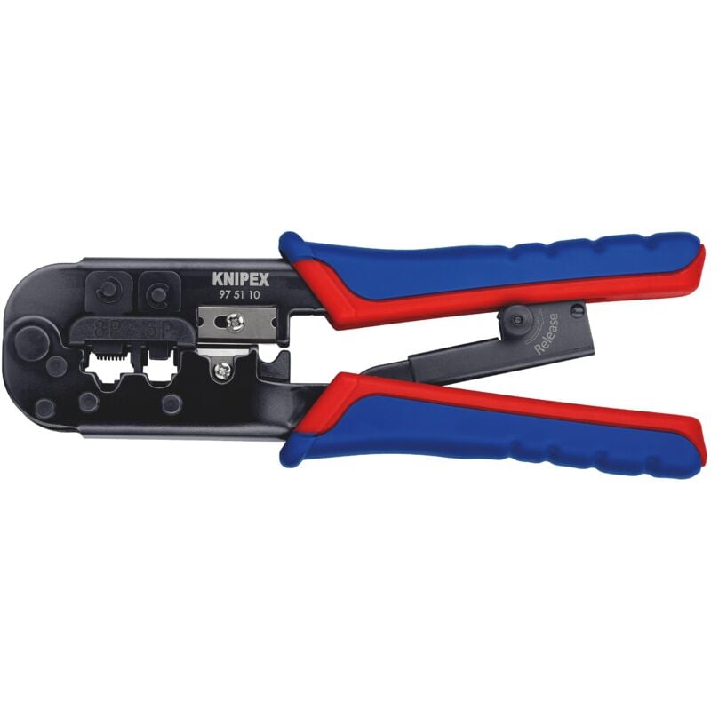 foto del prodotto knipex 97 51 10 sb pinza per connettori modulari tipo western rivestiti in materiale bicomponente brunita 190 mm confezione self service blister 