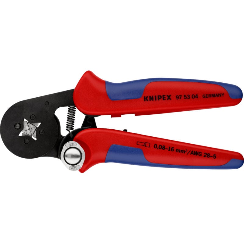 foto del prodotto knipex 97 53 04 pinza per terminali a bussola, con regolazione automatica per crimpaggio laterale con manici multicomponente brunita 180 mm