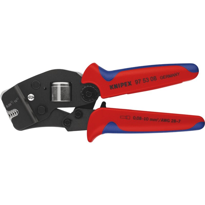foto del prodotto knipex 97 53 08 sb pinza per terminali a bussola, con regolazione automatica per crimpaggio frontale rivestiti in materiale bicomponente brunita