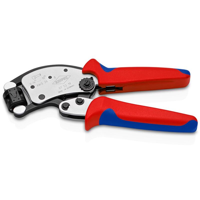 foto del prodotto knipex 97 53 19 sb twistor t pinza per terminali a bussola, con regolazione automatica con testa di crimpaggio girevole rivestiti in materiale