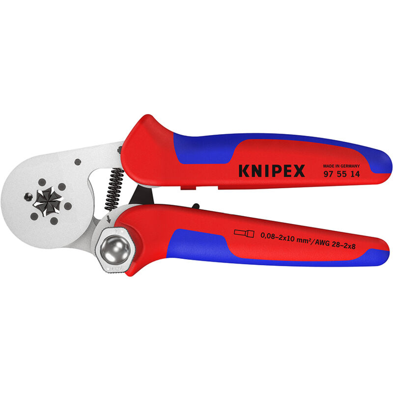 foto del prodotto knipex 97 55 14 pinza per terminali a bussola, con regolazione automatica per crimpaggio laterale con manici multicomponente cromata 180 mm