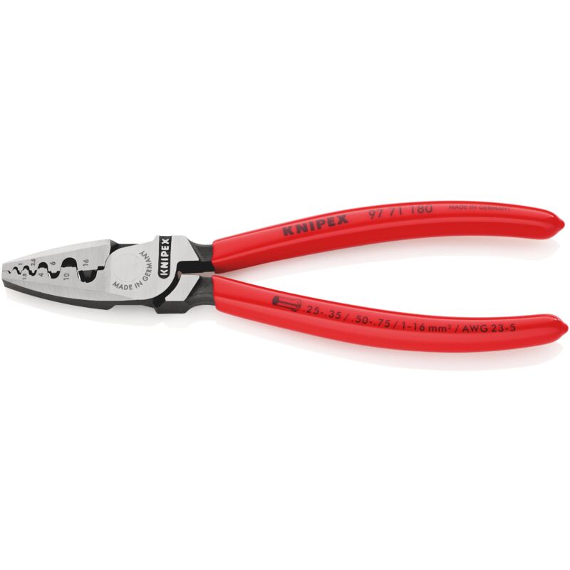 foto del prodotto knipex 97 71 180 sb pinza per serrare terminali a bussola rivestiti in resina sintetica 180 mm confezione self service blister 