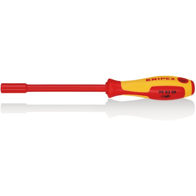 foto del prodotto knipex 98 03 06 chiave a bocca esagonale con impugnatura giraviti isolati con manici rivestiti in materiale bicomponente, collaudati vde brunita