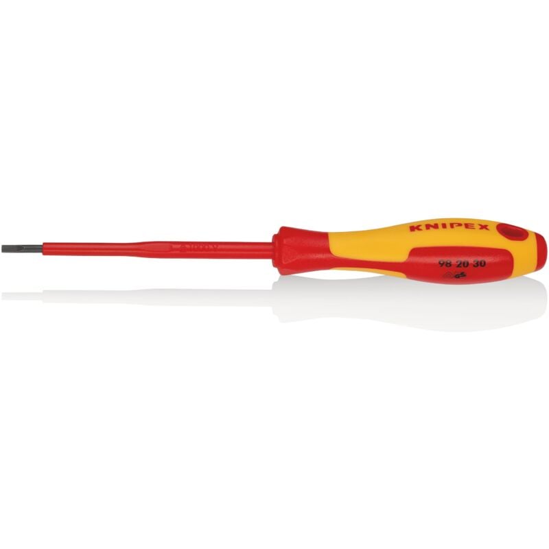 foto del prodotto knipex 98 20 30 giraviti per elettricisti per viti con intaglio impugnatura isolante, in materiale bicomponente, collaudato vde brunita 202 mm