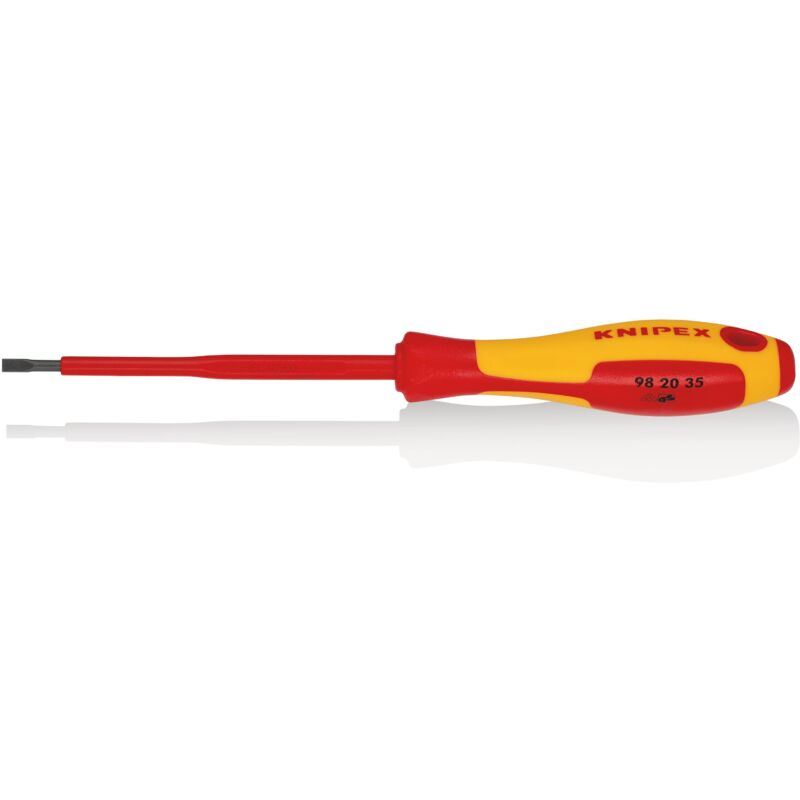 foto del prodotto knipex 98 20 35 giraviti per elettricisti per viti con intaglio impugnatura isolante, in materiale bicomponente, collaudato vde brunita 202 mm