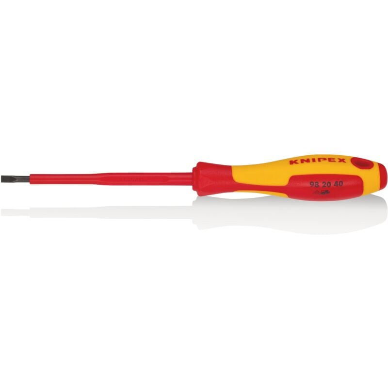 foto del prodotto knipex 98 20 40 giraviti per elettricisti per viti con intaglio impugnatura isolante, in materiale bicomponente, collaudato vde brunita 202 mm