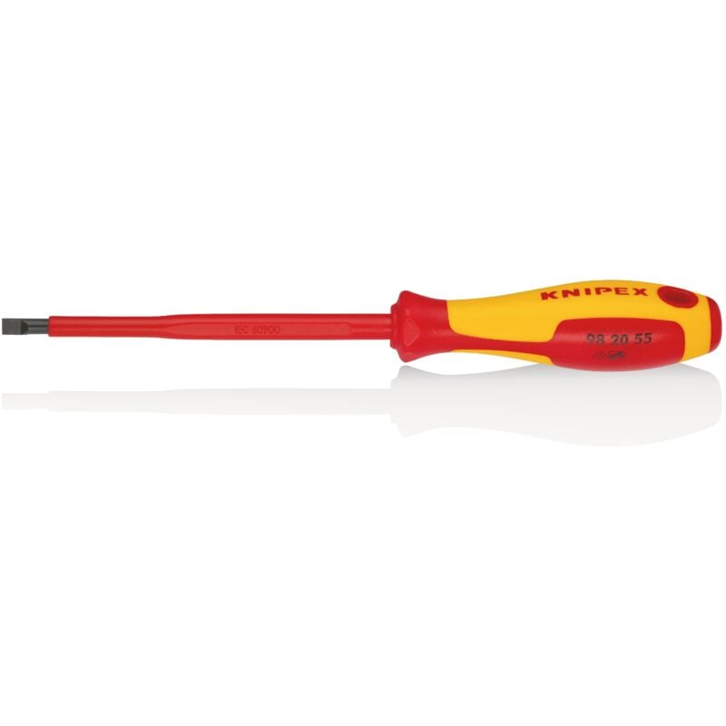 foto del prodotto knipex 98 20 55 giraviti per elettricisti per viti con intaglio impugnatura isolante, in materiale bicomponente, collaudato vde brunita 232 mm