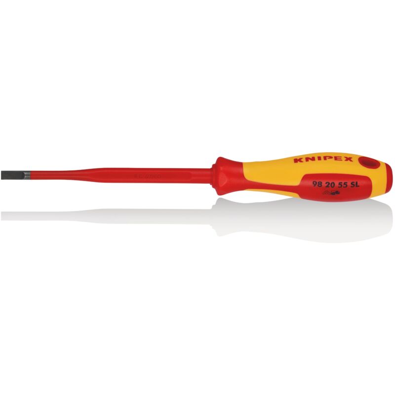 foto del prodotto knipex 98 20 55 sl giraviti per elettricisti slim per viti con intaglio impugnatura isolante, in materiale bicomponente, collaudato vde brunita
