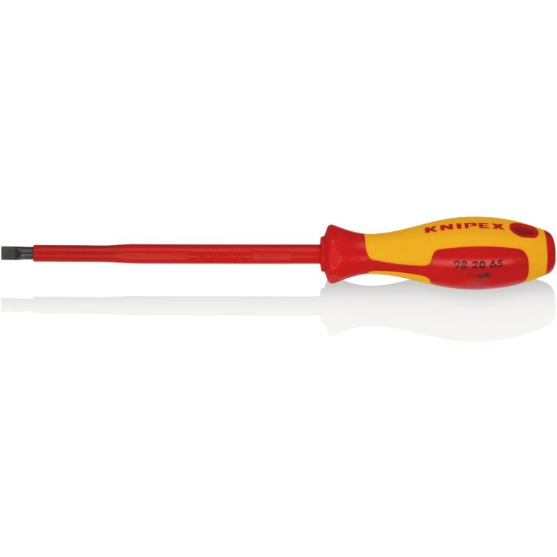 foto del prodotto knipex 98 20 65 giraviti per elettricisti per viti con intaglio impugnatura isolante, in materiale bicomponente, collaudato vde brunita 262 mm