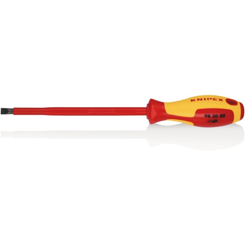 foto del prodotto knipex 98 20 80 giraviti per elettricisti per viti con intaglio impugnatura isolante, in materiale bicomponente, collaudato vde brunita 295 mm