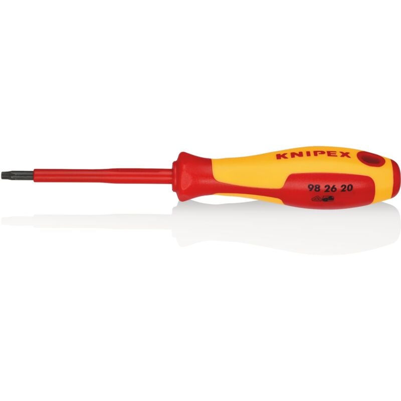foto del prodotto knipex 98 26 20 giraviti per elettricisti per viti torx impugnatura isolante, in materiale bicomponente, collaudato vde brunita 185 mm