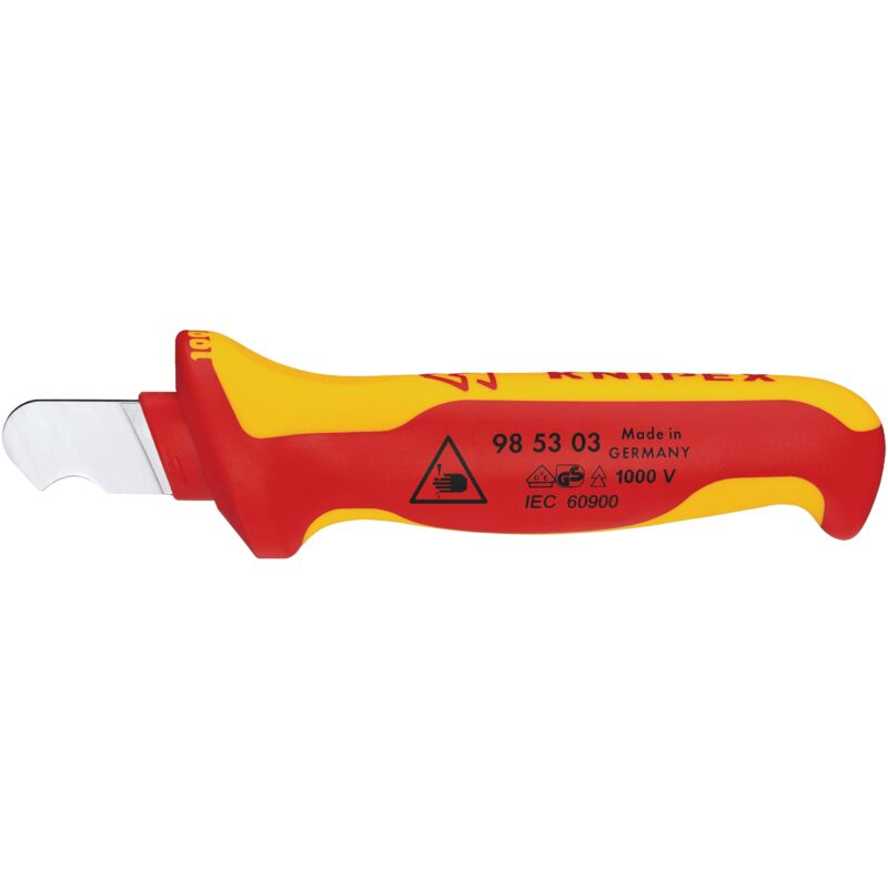 foto del prodotto knipex 98 53 03 coltello spelacavi isolati con manici rivestiti in materiale bicomponente, collaudati vde 170 mm