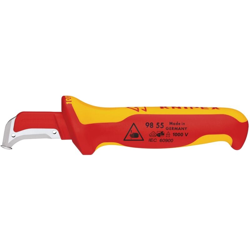 foto del prodotto knipex 98 55 coltello spelacavi con guida scorrevole isolati con manici rivestiti in materiale bicomponente, collaudati vde 180 mm