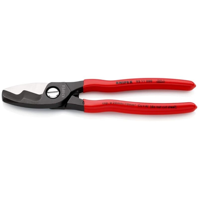 foto del prodotto knipex cesoia per cavi con doppio tagliente brunita, rivestiti in resina sintetica 200 mm confezione self service blister 95 11 200 sb