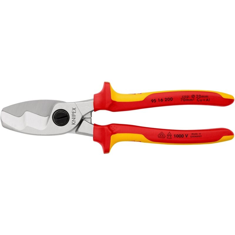 foto del prodotto knipex cesoia per cavi con doppio tagliente cromata, isolati con manici rivestiti in materiale bicomponente, collaudati vde 200 mm confezione