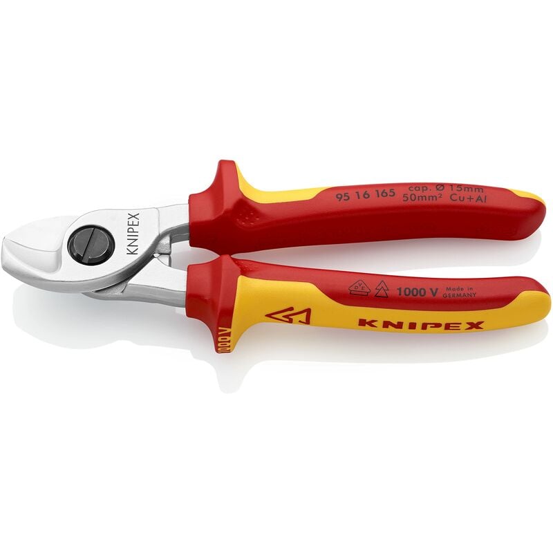 foto del prodotto knipex cesoia per cavi cromata, isolati con manici rivestiti in materiale bicomponente, collaudati vde 165 mm confezione self service blister 95