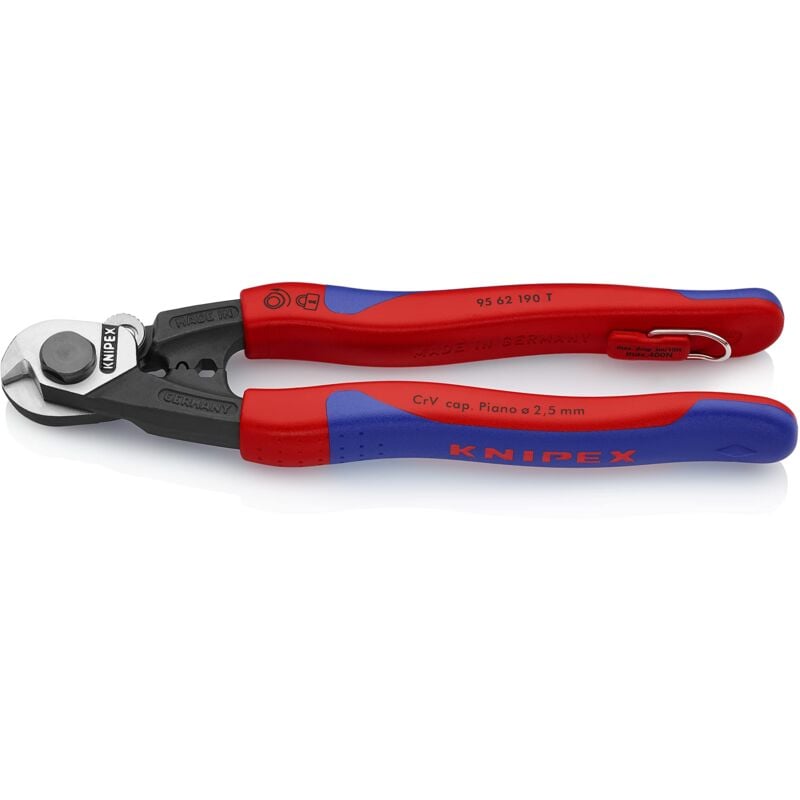 foto del prodotto knipex cesoia per funi in acciaio forgiata rivestiti in materiale bicomponente, incorporato per agganciare una protezione anticaduta 190 mm