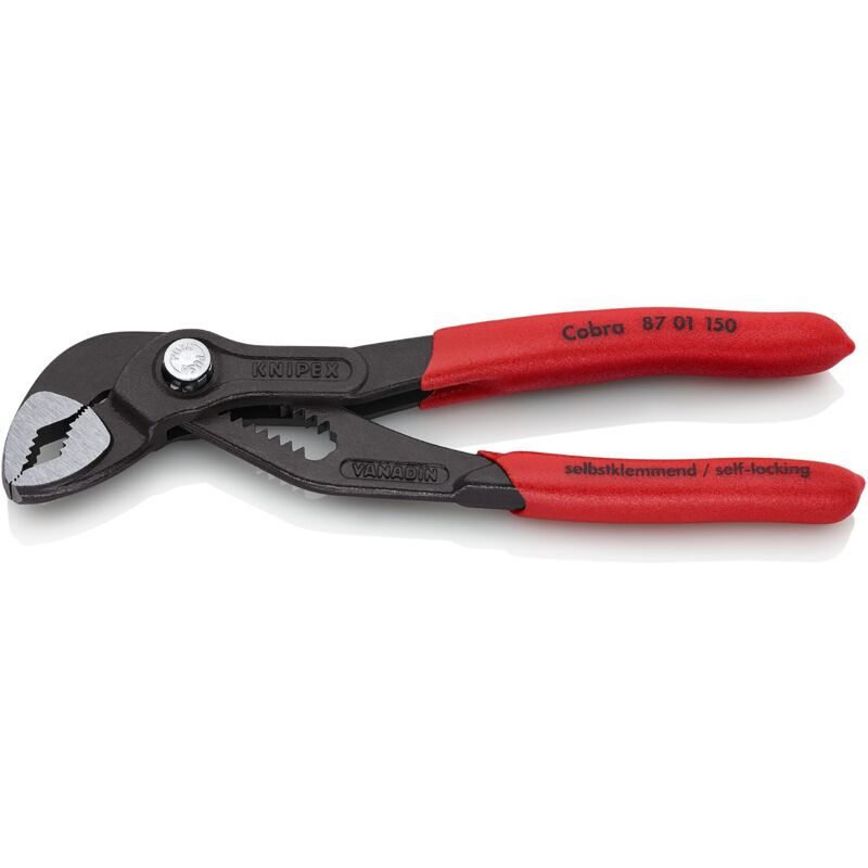 foto del prodotto knipex cobra pinza regolabile di nuova generazione per tubi e dadi bonderizzata grigia, rivestiti in resina sintetica antiscivolo 150 mm 87 01 150