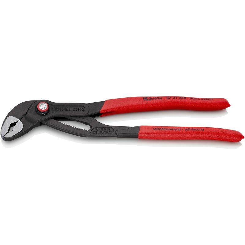 foto del prodotto knipex cobra quickset pinza regolabile di nuova generazione per tubi e dadi bonderizzata grigia, rivestiti in resina sintetica antiscivolo 250 mm