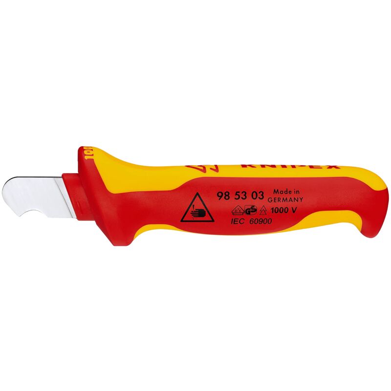 foto del prodotto knipex coltello spelacavi impugnatura isolante, in materiale bicomponente, collaudato vde 170 mm 98 53 03