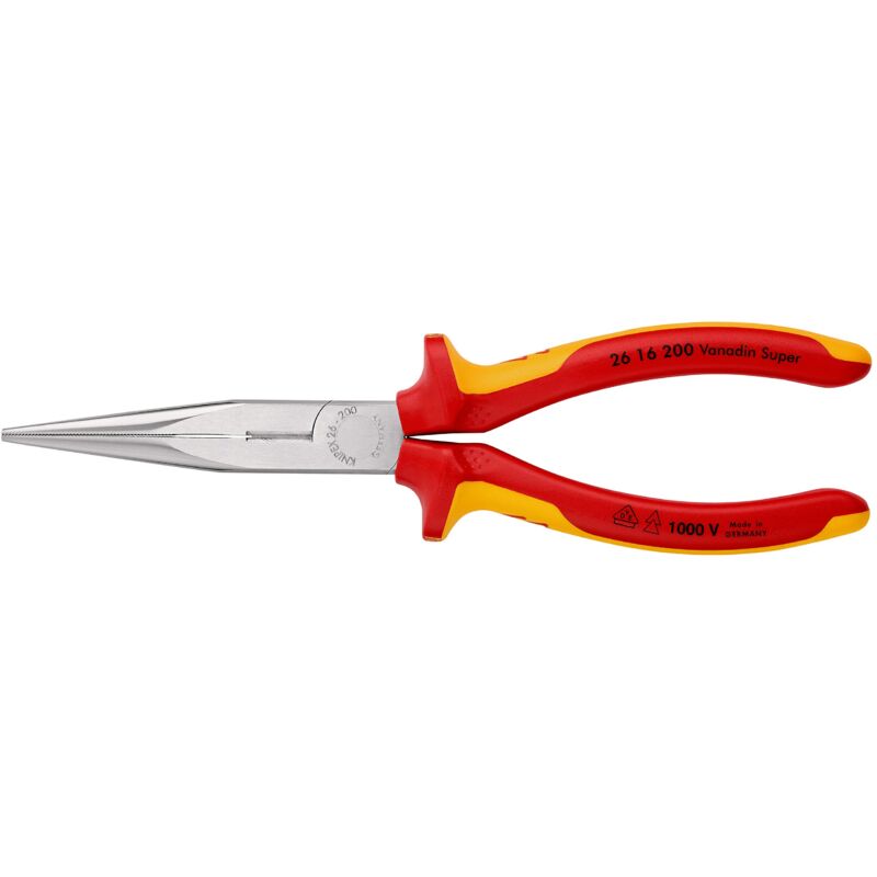 foto del prodotto knipex pinza per meccanica con becchi mezzotondi con tronchese pinza a becchi di cicogna cromata, isolati con manici rivestiti in materiale
