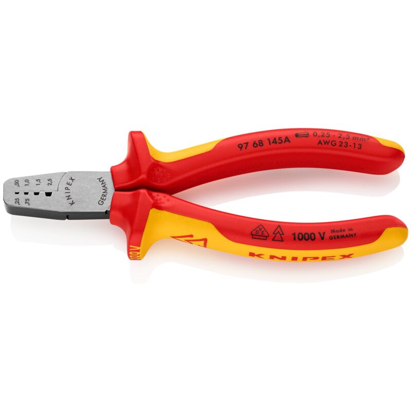 foto del prodotto knipex pinza per serrare terminali a bussola isolati con manici rivestiti in materiale bicomponente, collaudati vde 145 mm 97 68 145 a