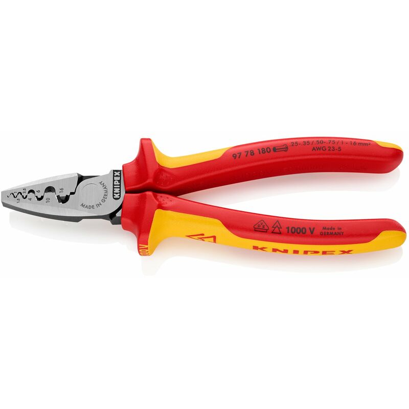 foto del prodotto knipex pinza per serrare terminali a bussola isolati con manici rivestiti in materiale bicomponente, collaudati vde 180 mm 97 78 180