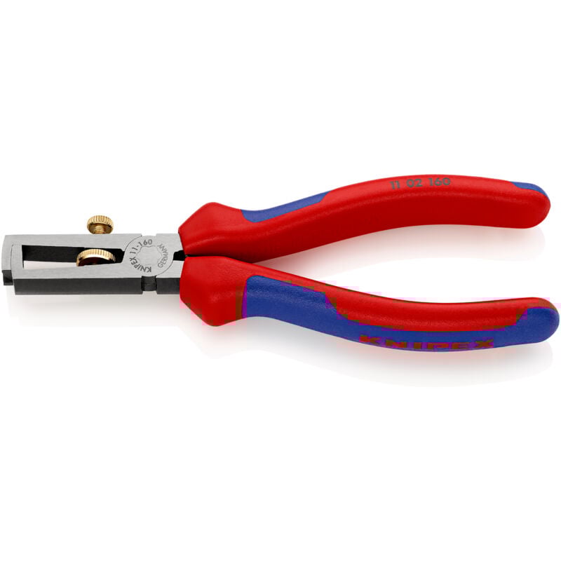 foto del prodotto knipex - pinza spelacavi con molla di apertura universale bonderizzata nera, rivestiti in materiale bicomponente 160 mm (confezione self-service/blister) 11 02 160 sb