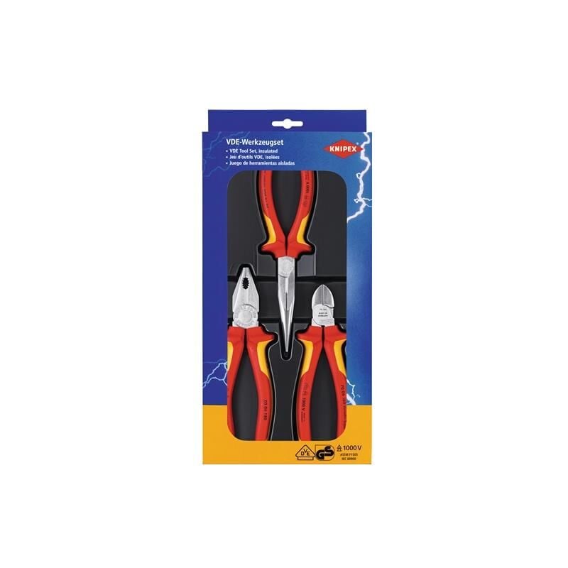 foto del prodotto knipex set di pinze elettriche contenuto della confezione 3 pezzi vde cromato