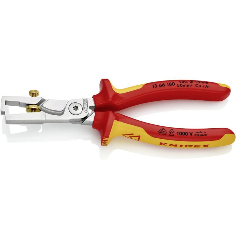 foto del prodotto knipex strix 13 66 180 forbici per cavi adatto per isolamento cavi in alluminio e rame, fili singoli e multipli 15 mm