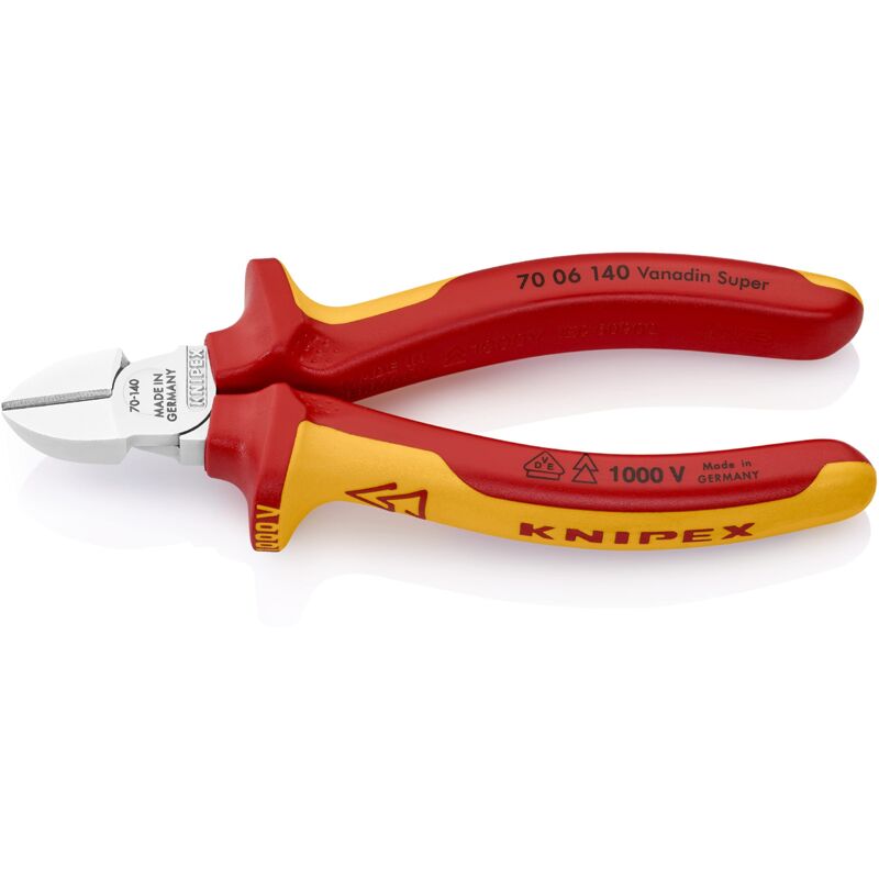 foto del prodotto knipex tronchese laterale per meccanica cromata, isolati con manici rivestiti in materiale bicomponente, collaudati vde 140 mm 70 06 140