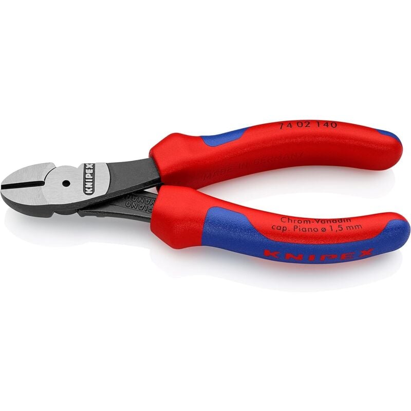 foto del prodotto knipex tronchese laterale per meccanica tipo forte bonderizzata nera, rivestiti in materiale bicomponente 140 mm 74 02 140