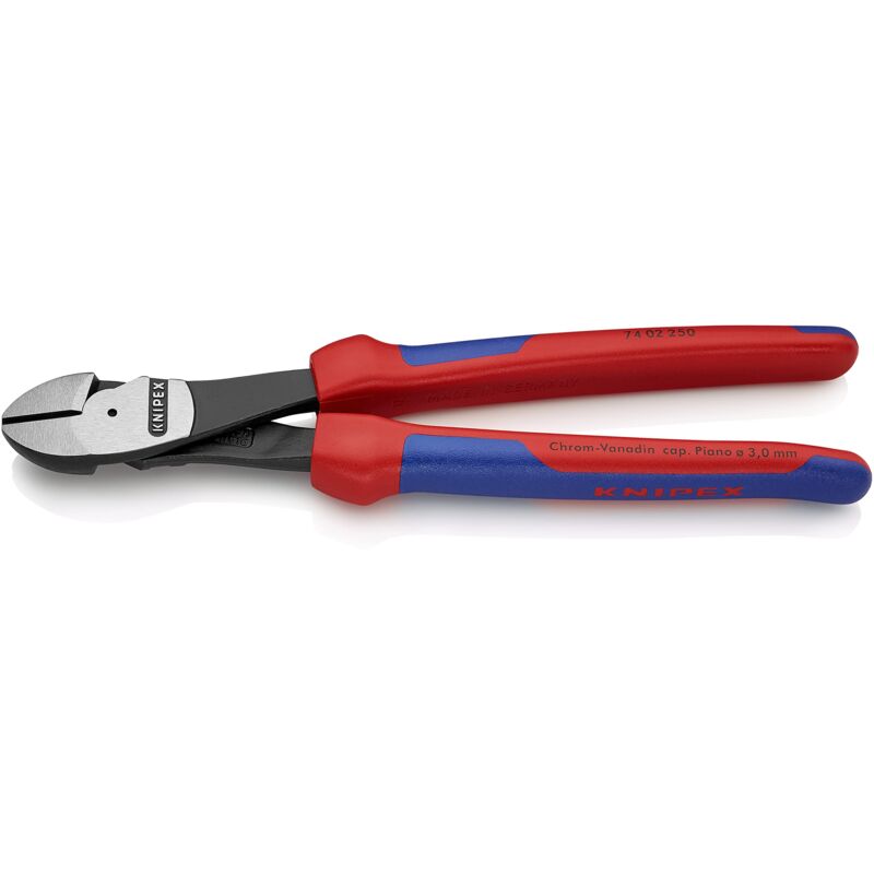 foto del prodotto knipex tronchese laterale per meccanica tipo forte bonderizzata nera, rivestiti in materiale bicomponente 250 mm confezione self service blister 74