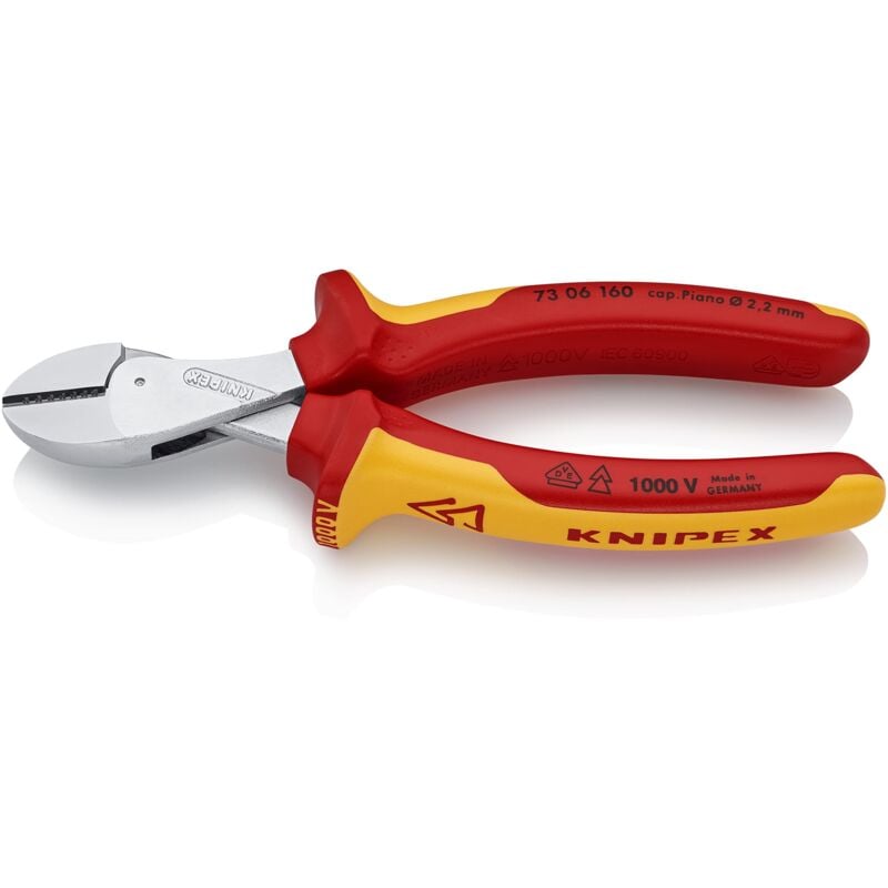 foto del prodotto knipex x cut tronchese laterale compatto a grande forza di taglio cromata, isolati con manici rivestiti in materiale bicomponente, collaudati vde