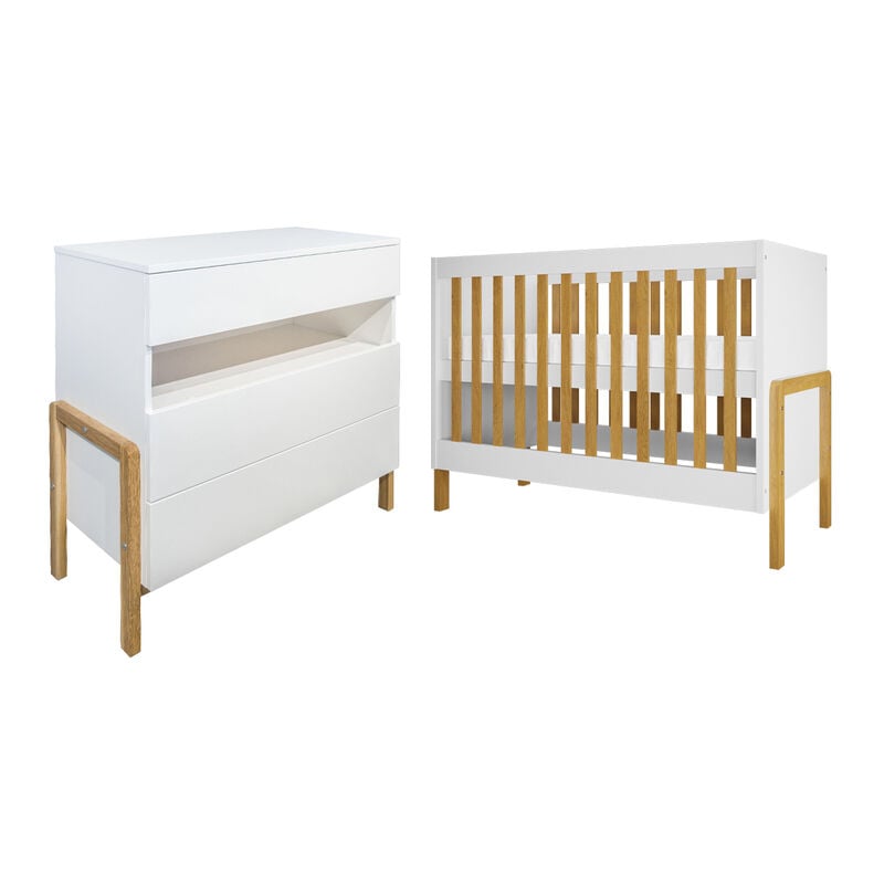 foto del prodotto kocot kids victor 60x120 lettino e cassettiera a 3 cassetti bianco e rovere