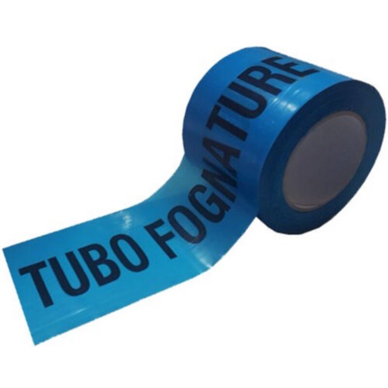 foto del prodotto koem - rotolo nastro segnaletico alta visibilita' azzurro in polietilene cm 10x200 mt per segnalazione tubo fognatura per ediliza e lavori stradali