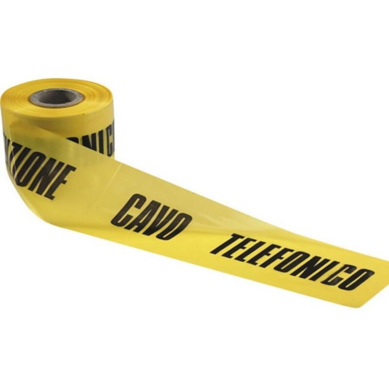 foto del prodotto koem rotolo nastro segnaletico giallo alta visibilita in polietilene cm 10x200 mt per segnalazione cavo telefonico per ediliza e lavori stradali