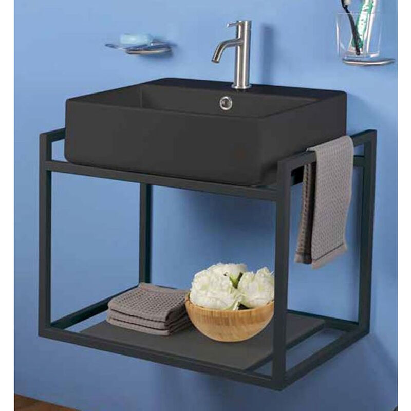 foto del prodotto koh i noor watson wt009n struttura porta lavabo con mensola con porta salviette l62 p40 h42 nero codice prod wt009n