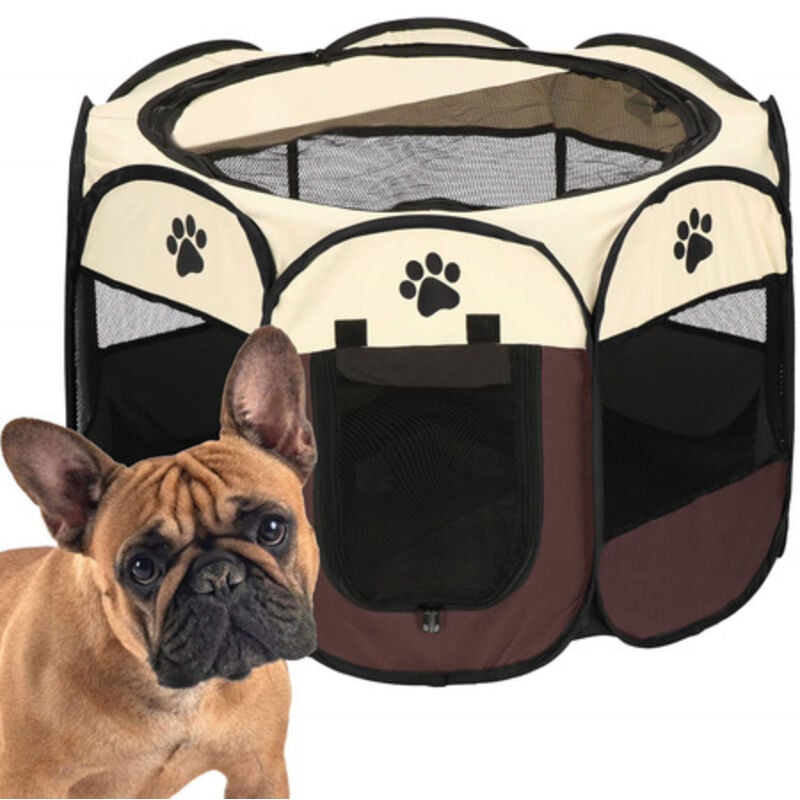 foto del prodotto kojec pieghevole per cane e gatto 81 cm gabbia color beige-marrone