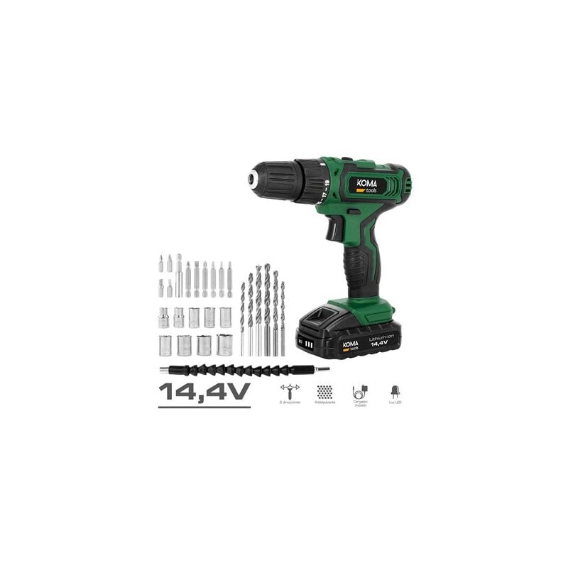 foto del prodotto koma tools trapano avvitatore 14,4v fino a 700 rpm con diverse modalit e luce di lavoro custodia e accessori inclusi 