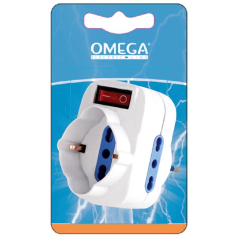 foto del prodotto kombo adattatore rotante 1 presa schuko, 2biprese 10 16a 2p t spina16a, con interruttore
