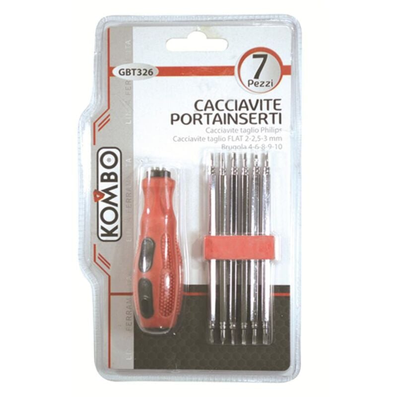 foto del prodotto kombo cacciavite portainserti 7pz varie misure con manico in abs antiscivolo ergonomico