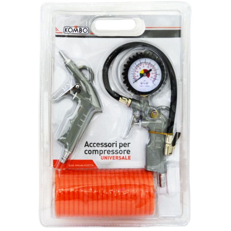 foto del prodotto kombo kit accessori per compressore pistola manometro e flessibile 3 pz