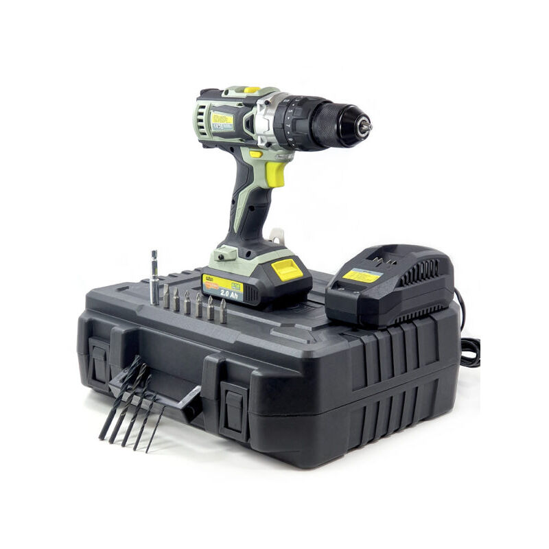 foto del prodotto kombo kit valigetta trapano avvitatore pro batteria 20 volt 2ah 13 accessori