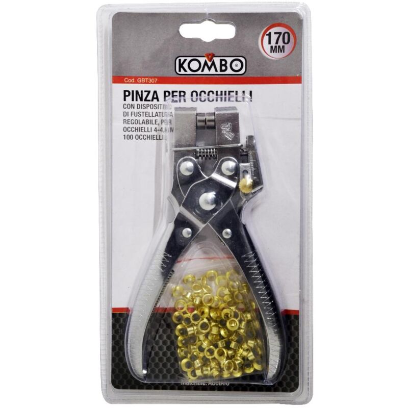 foto del prodotto kombo pinza per occhielli 170mm con dispositivo di fustellatura regolabile