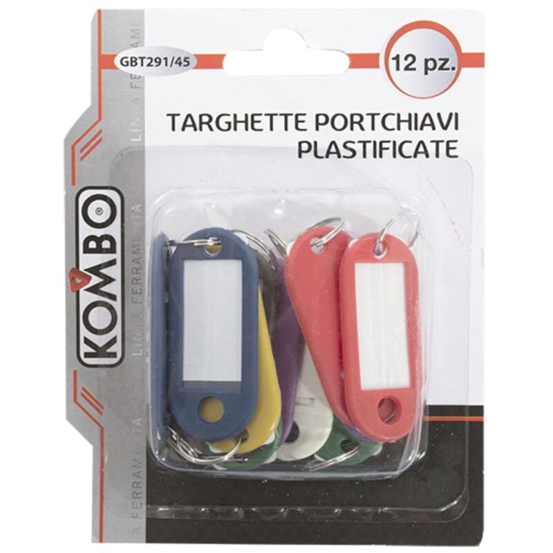 foto del prodotto kombo - targhette plastificate con portachiavi 12 pz colori assortiti