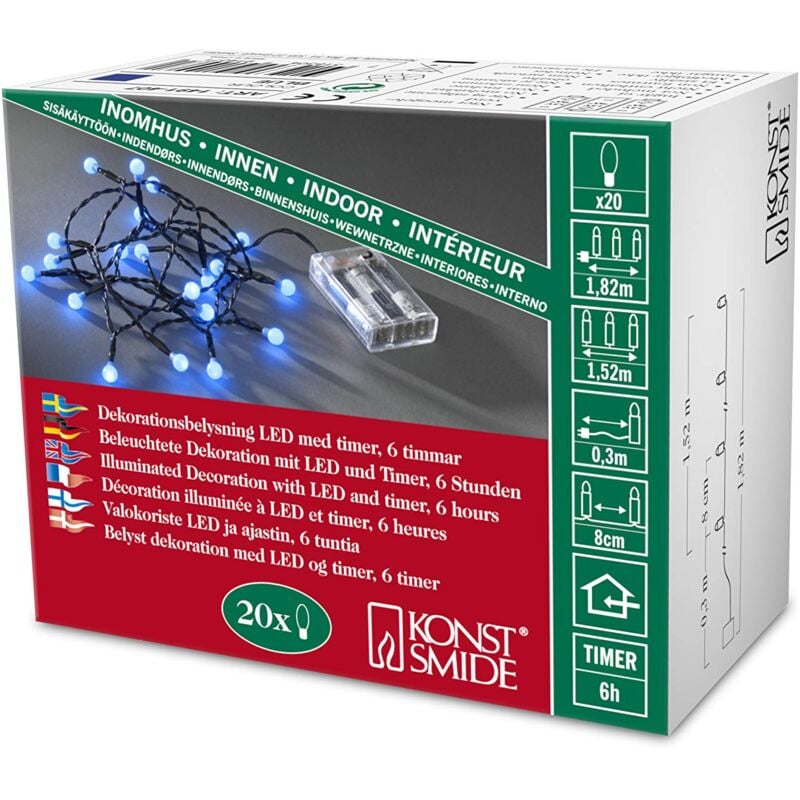 foto del prodotto konstsmide 1491 907, luci led su filo, a batteria, 20 punti luce, timer integrato, blu