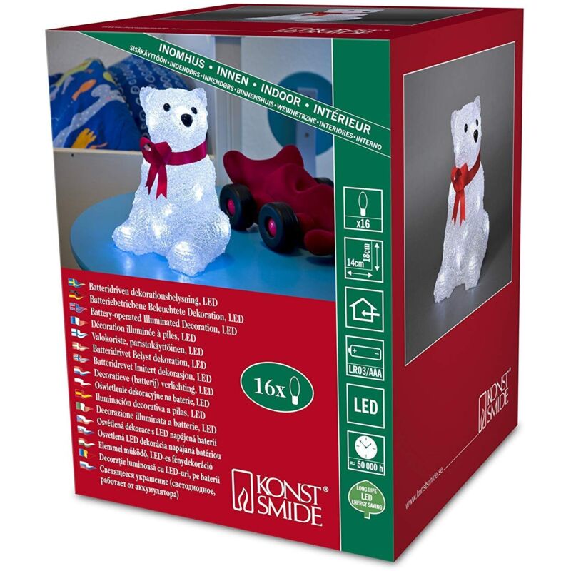 foto del prodotto konstsmide 6159 203 orso polare in acrile con fiocco rosso 16 diodi bianco freddi a batteria