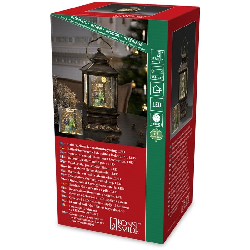 foto del prodotto konstsmide lanterna led con palla di vetro e neve, plastica, scena dickensian, small 22cm